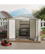 10x8 White Outdoor Garden Shed - Aluminum Frame, Hinge Door, Foundation - $10,667.71 MXN
