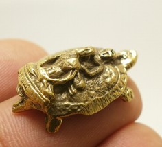 LP Liew &amp; Ngern sacred monk on miracle Turtle Thai mini brass amulet miniature T - £23.46 GBP
