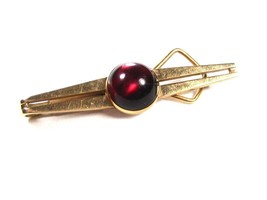 Mid Century Goldtone & Red Tie Clasp by SWANK.101615 - $32.66