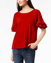 INC International Concepts Ruffled Sleeve Top  Color: Real Red Size: L NWT - £25.17 GBP