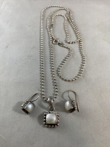 Silpada 925 Sterling Silver W1394 Pearl Button Frame Square Earrings & Necklace - $123.70