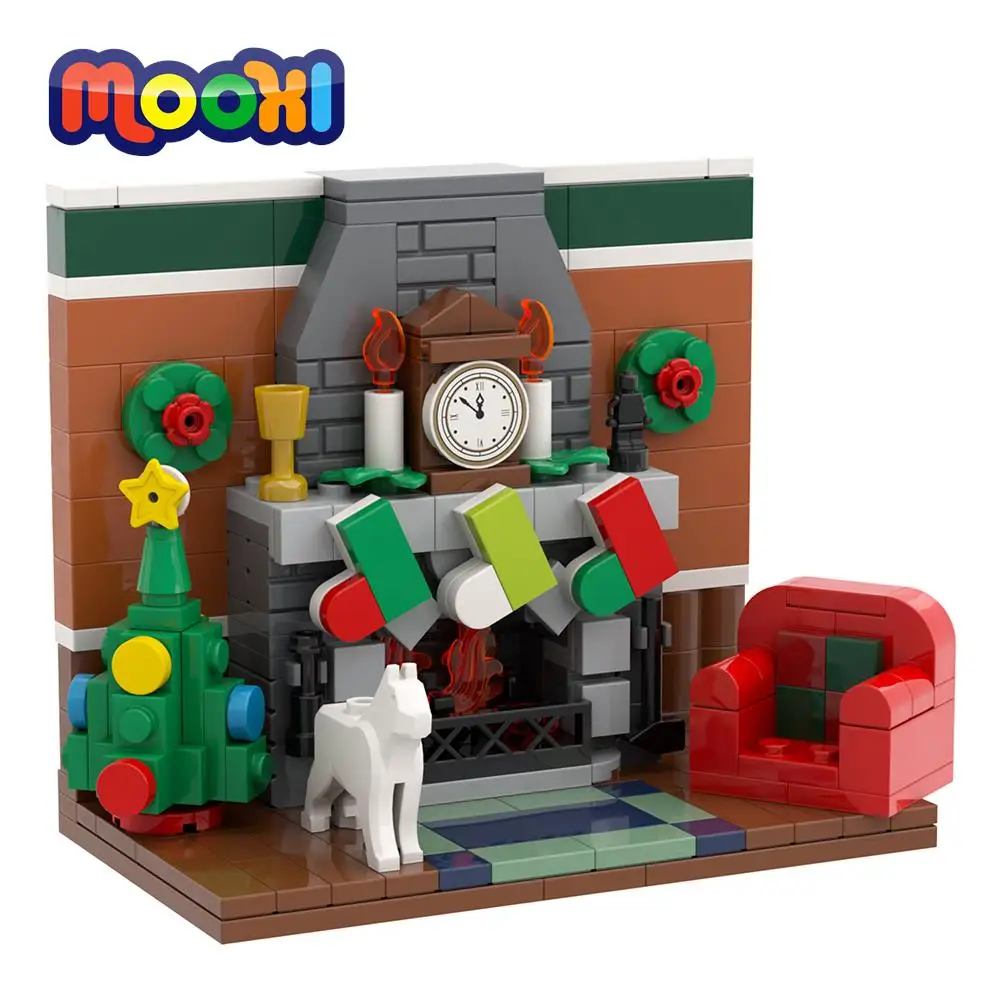 MOOXI Christmas House Xmas Tree Fireplace Sofa Model Character Block Toy For - £22.33 GBP
