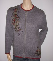 Croft Barrow Christmas Holiday Red Green Embroidery Full Zip Sweater Car... - £29.95 GBP