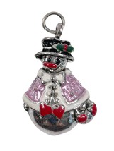 Snowman Snow Woman Pink Enameled Cape Silver Tone Pendant for Necklace 7/8&quot; - £5.83 GBP