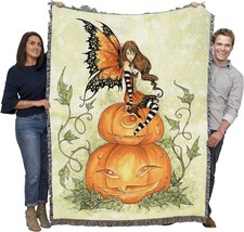 Pumpkin Fairy Blanket By Amy Brown, A Woven Cotton Fantasy Tapestry Throw Made - £55.50 GBP