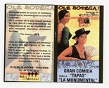 Ole Bodega Restaurant Gran Comida Tapas Card Paris France Paella La Monu... - £11.03 GBP