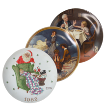 Norman Rockwell Vintage Plates Set of 3 Waiting for Santa Waiting of the Shore - £16.32 GBP