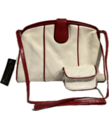Vintage White and Red Leather Clutch or Purse with Coin Purse Keychain - £109.30 GBP