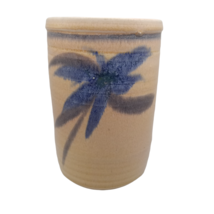 Vintage Art Pottery Cylinder Canister Container Decorative Beige &amp; Blue ... - £35.35 GBP