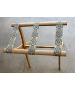 Vintage Scheibe Wooden Folding Luggage Suitcase Rack Stand Tapestry Straps - $108.90