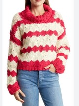 Gary Collective Women&#39;s Pink/Cream Striped Turtle Neck Loose Knit Sweate... - $23.36
