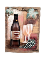 S. Vassileva 3D Resin Wall Plaque Wine Bottle &amp; Glasses Grapes Art Decor - £11.76 GBP