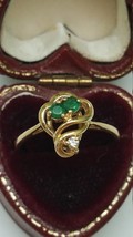 Estate Vintage 14k Yellow Gold  Genuine Emeralds &amp; Diamond Ring, Beautiful Piece - £487.72 GBP