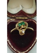 Estate Vintage 14k Yellow Gold  Genuine Emeralds &amp; Diamond Ring, Beautif... - £481.86 GBP