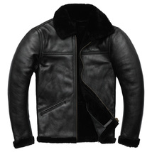 Men’s Jacket B3 Bomber Black Genuine Distressed Sheepskin Sherpa Shearling Faux  - £101.88 GBP