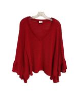 Vintage Blue Buttercup Red Crochet Knit Poncho Top Bell Sleeve USA Made M - $31.50