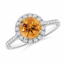 ANGARA Round Citrine Halo Ring with Diamond Accents for Women in 14K Solid Gold - £848.47 GBP