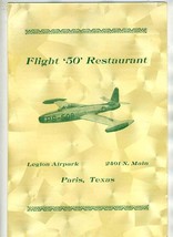 Flight 50 Restaurant Legion Airpark Paris Texas Menu 1950&#39;s  PS 508  F-84 on Cov - £102.23 GBP