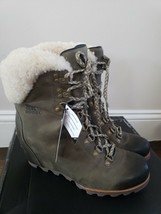 Sorel Conquest Wedge Booties Shearling Leather Boots in Nori, Sz 10, New! - $173.24