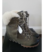 Sorel Conquest Wedge Booties Shearling Leather Boots in Nori, Sz 10, New! - £137.97 GBP