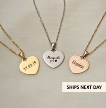 Personalised Custom Engraved Heart necklace. Name Date necklace. Gift for her - £15.43 GBP