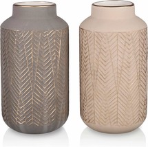 Teresa&#39;S Collections Modern Ceramic Vase, Grey And Beige Decorative, 8 Inch - £35.81 GBP
