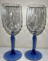 Vintage Lenox Crystal Swag Wine Glasses Cobalt Blue Stemmed Gold Rim Set Of Two - £20.38 GBP