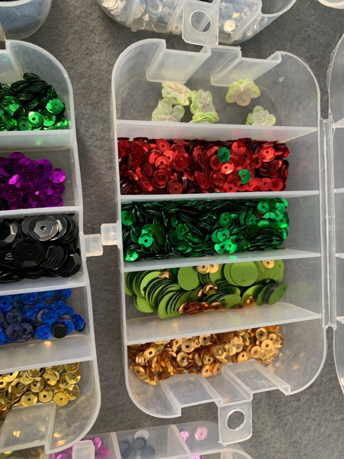 Vintage Craft Supplies Sequins Variety Colors In Organizer Box Crafting Sewing & Item image 6