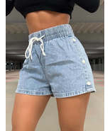 Drawstring High Waist Denim Shorts - $51.53 CAD