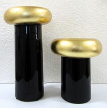 Rare Pair Jaru 1986 Mid Century Modern Black and Gold Mushroom Candle Ho... - $88.11