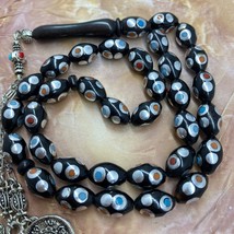 islamic 33 Prayer Beads kuka beads turquoise coral inlaid komboloi rosary masbah - £30.07 GBP