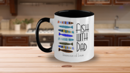 Fish With Dad Mug White Two Tone Coffee Cup Gift for Dad Fathers Day Fisherman - £18.63 GBP