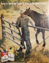 1970 Print Ad Marlboro Cigarettes Cowboy Smoking, Barb Wire Fence, Leads... - $18.88