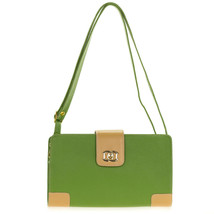Giordano Italian Made Green &amp; Beige Genuine Leather Shoulder Bag Clutch Purse - £202.71 GBP