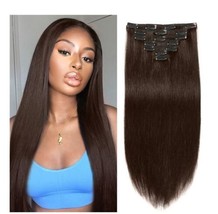 Clip in Hair Extensions Real Human Hair for Black Women 20 Inch #2 Dark Brown... - £25.00 GBP