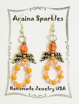 Skull Candy Orange Howlite &amp; Glass Bead Earrings on Card #17 - £7.07 GBP