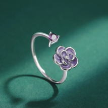 Luxury 925 Sterling Silver Purple Crystal Daisy Flower Adjustable Ring -Size 6-7 - £17.51 GBP