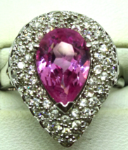 Rhodium Plated Sterling Silver Ring, Synthetic Pink Stone and CZ, Size 10 - £38.61 GBP
