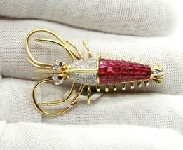 14K Yellow Gold Plated 1.60Ct Asscher Cut Simulated Ruby  LOBSTER Brooch Pin - £133.36 GBP