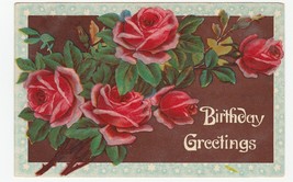 Vintage Postcard Birthday Pink Roses Blue Star Border 1910 - £5.44 GBP