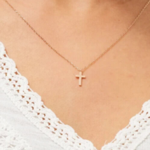 Religious Christian Cross Necklace Charm Pendant  14K Rose Gold Plated Silver - $130.89