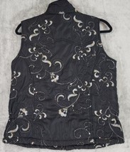 Lifestyle Vest Womens Medium Black Floral Embroidered Sequined Vintage Puffer - £39.80 GBP