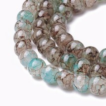50 Crackle Glass Beads 8mm Blue Green Grey Brown Veined Bulk Jewelry Supply Mix  - £5.53 GBP
