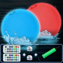 Pool Toys Set, 2 Pcs Led Beach Ball With 13 Colors Light, 2 Remote Control And P - £25.36 GBP