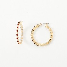 Napier Roman Holiday Gold-Tone Red Crystal Hoop Earrings , Gold/Red Women Signed - $23.70