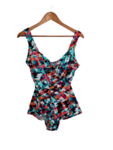 Maxine Of Hollywood Womens Swimsuit Multicolor Geometric Print One Piece Sz 16 - £17.28 GBP