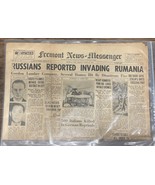 1944 Original WW2 Fremont News-Messenger Russians Invading Romania Newsp... - $39.59