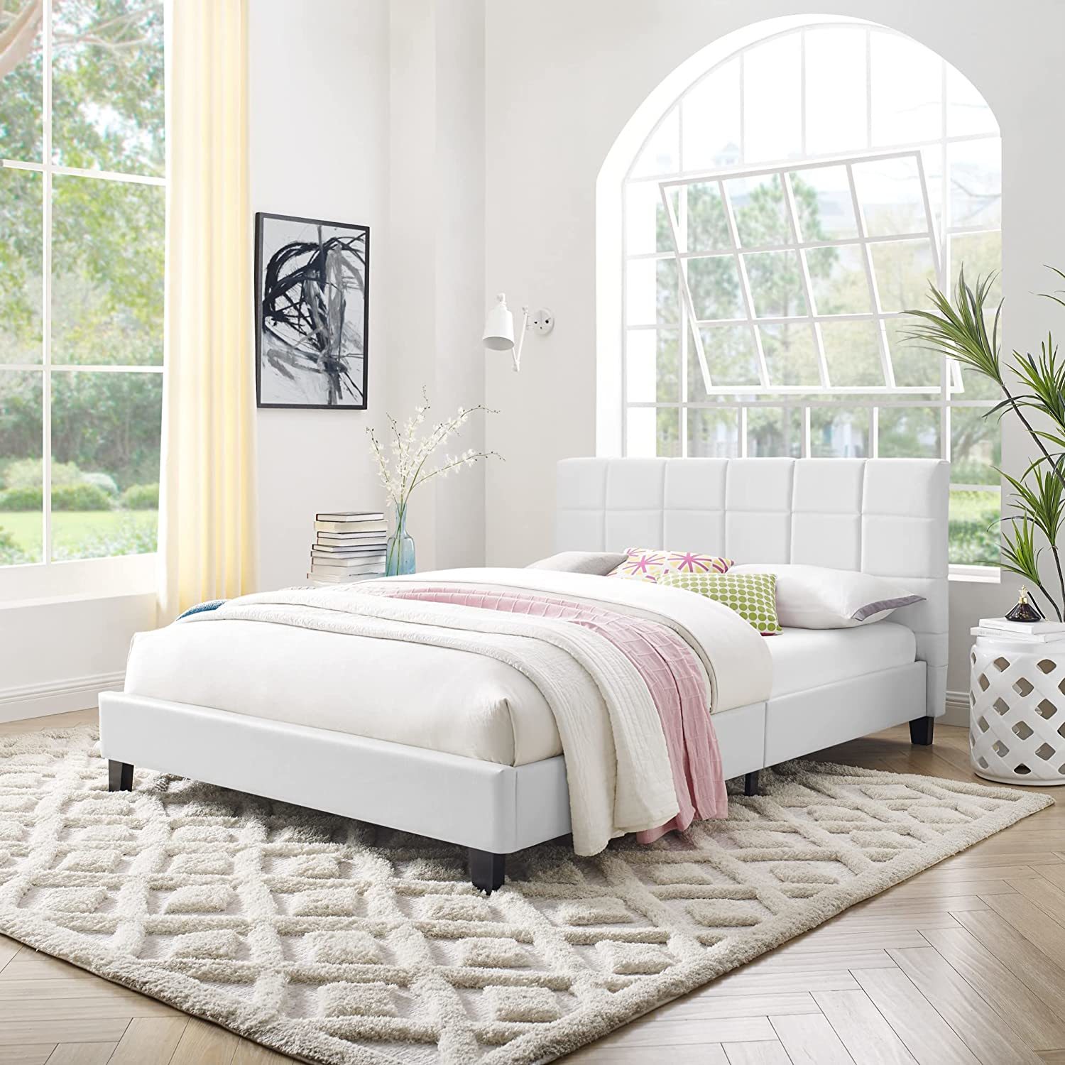 Primary image for Classic Brands Rockland White Faux Leather Upholstered Platform Bed, Queen