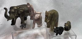 Lot Of 6 Elephant Pachyderm Good Luck Trunk Up Figurines  Brass Stone Metal - £31.25 GBP