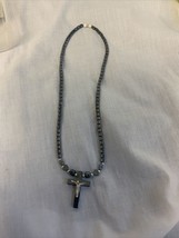 Vintage Hematite Cross Crucifix 16” Necklace - $23.70